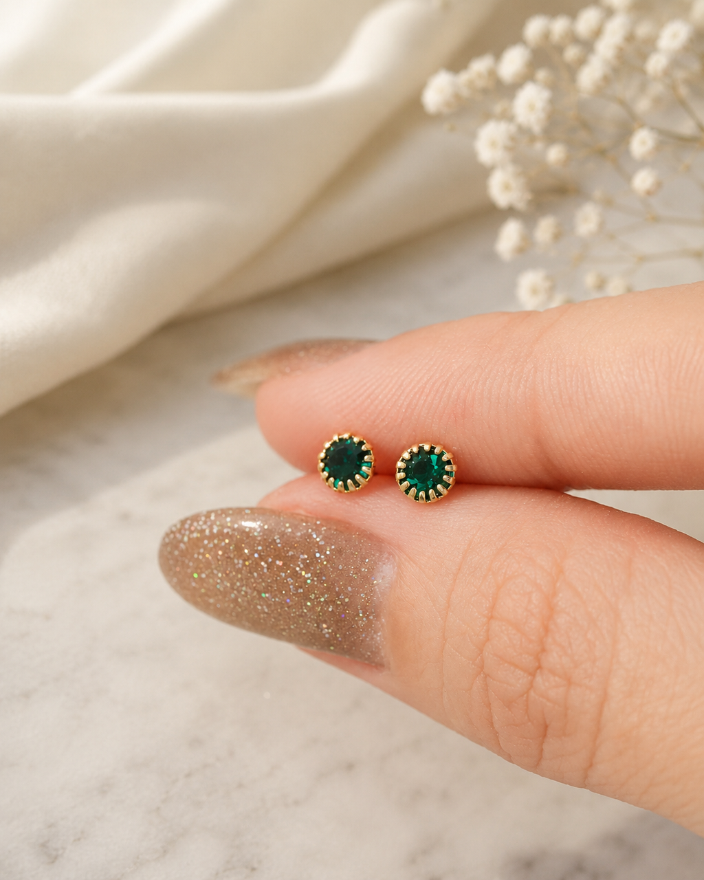 Emerald Green Crystal Stud Earrings