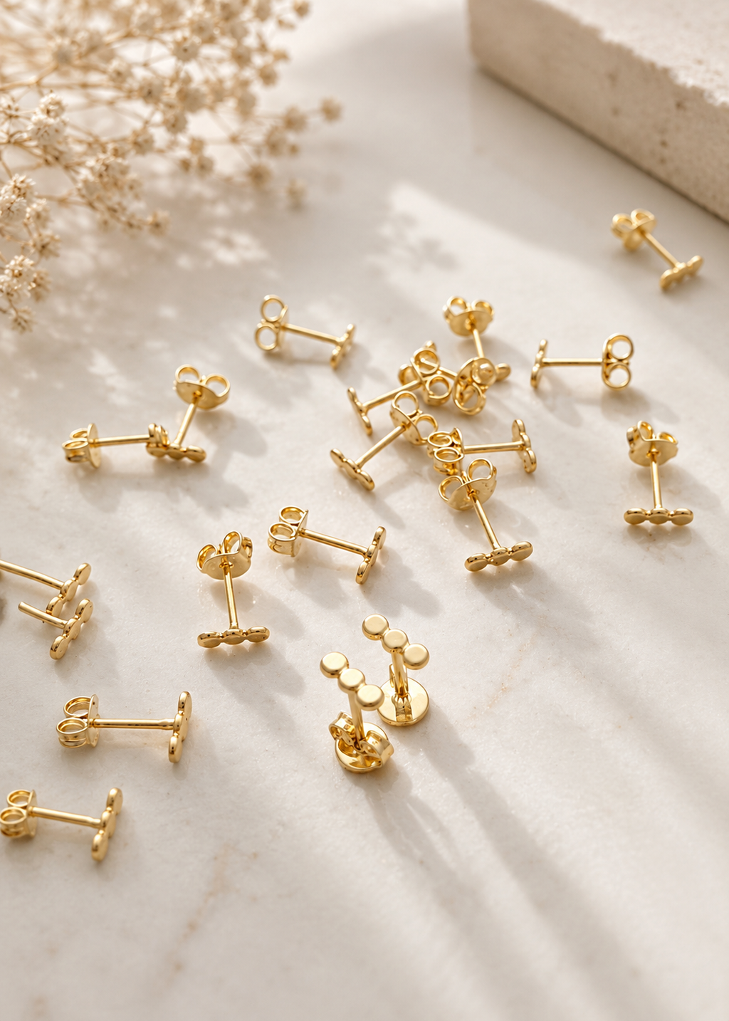 Triple Dot Gold Stud Earrings